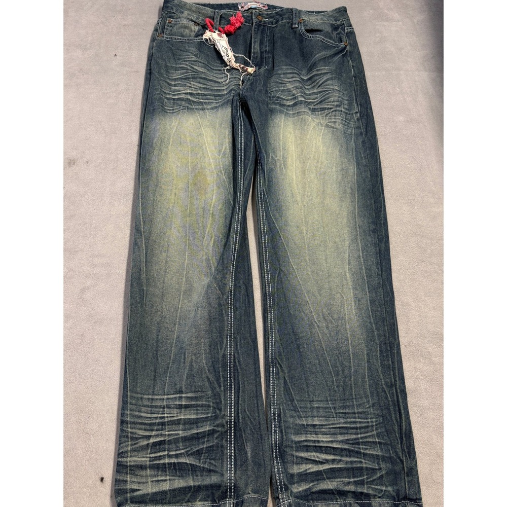 Monarchy Collection Premium Denim Jeans Size 38 Distressed Wash Straight Leg